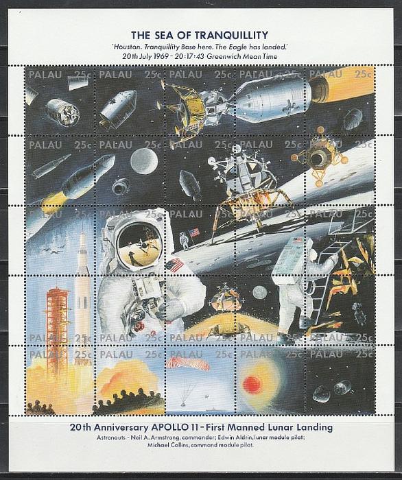 20 лет Высадки на Луну, Палау 1989, малых лист 